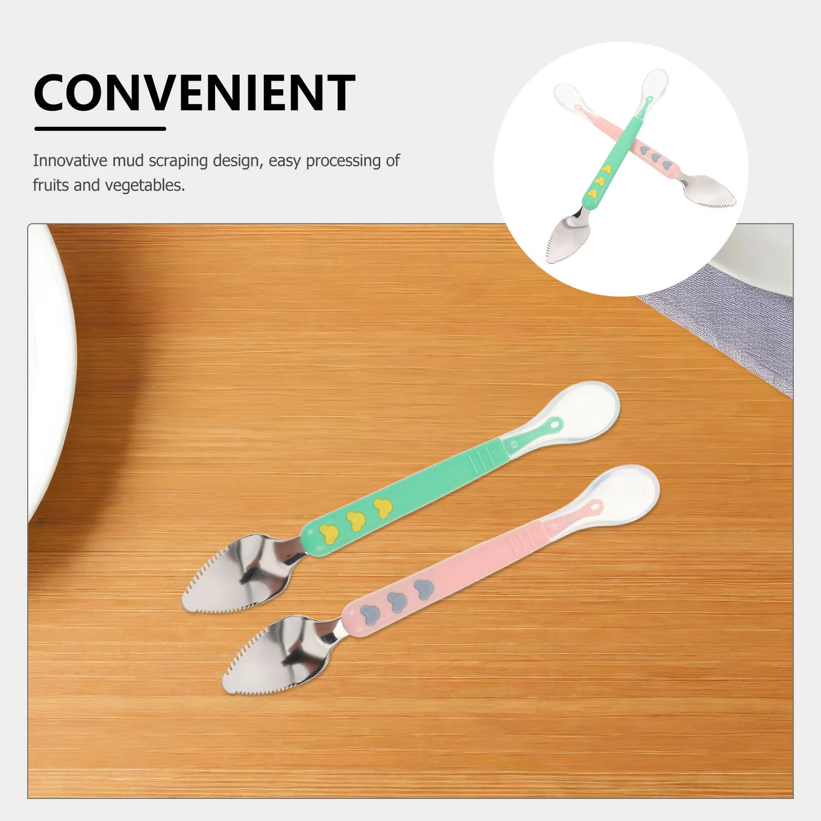 2 قطعة مزدوجة رئيس الطفل سيليكون ملعقة للتغذية الرضع الفطام الأساسية الفاكهة مكشطة لينة طفل التدريب أواني الغذاء الطين ملعقة