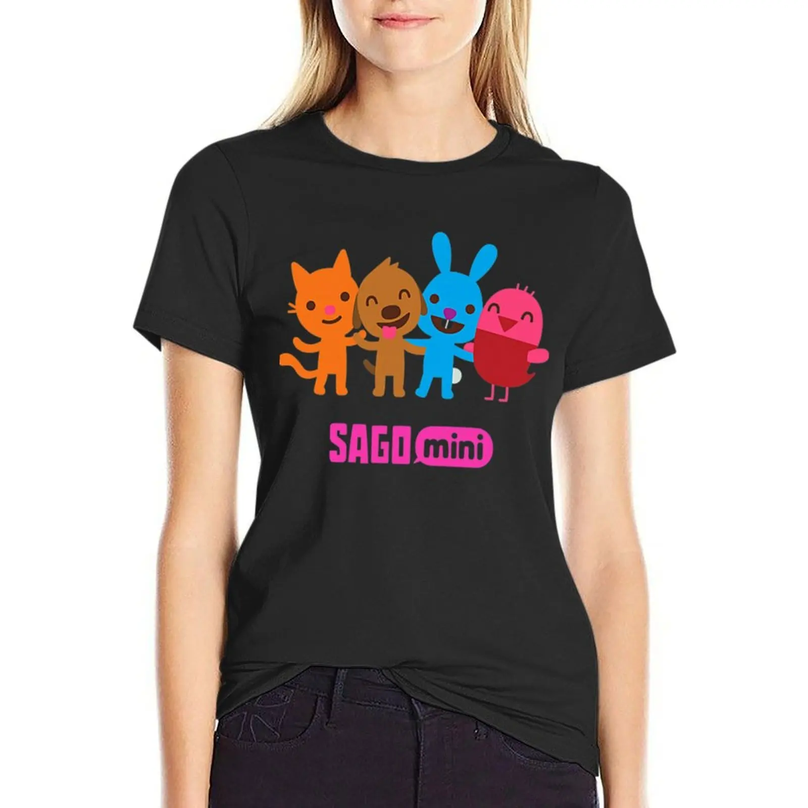 

Sago Mini Friends T-Shirt graphics blacks tops cat shirts for Women