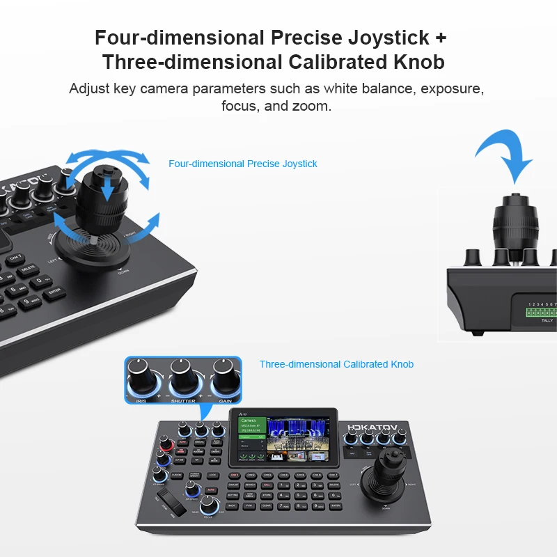 PTZ Camera Controller Keyboard with 4D Joystick for Live Streaming PTZ Network Keyboard PELCO D/P RS232 RS485 5.5 Inch LCD