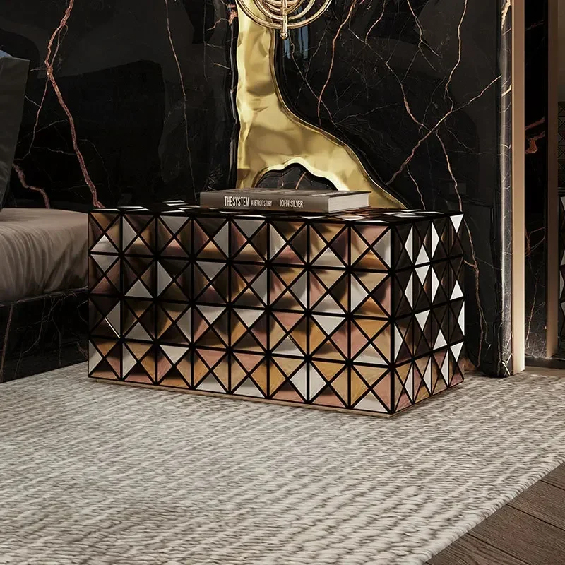 Bedroom light luxury high-end art painted bedside table designer villa home master bedroom solid wood bedside storage cabinet