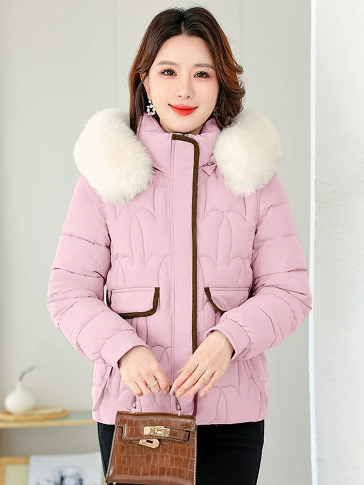 

Съемная кепка из хлопка с большим меховым воротником, повседневное свободное пальто больших размеров, антивозрастное женское зимнее новое хлопковое пальто