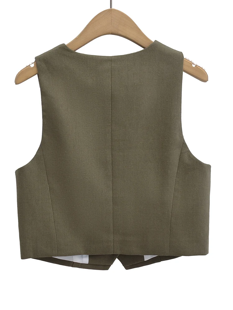 KAOPU ZA Women tailored cropped vest top vintage v-neck sleeveless button-up female waistcoat chic tops