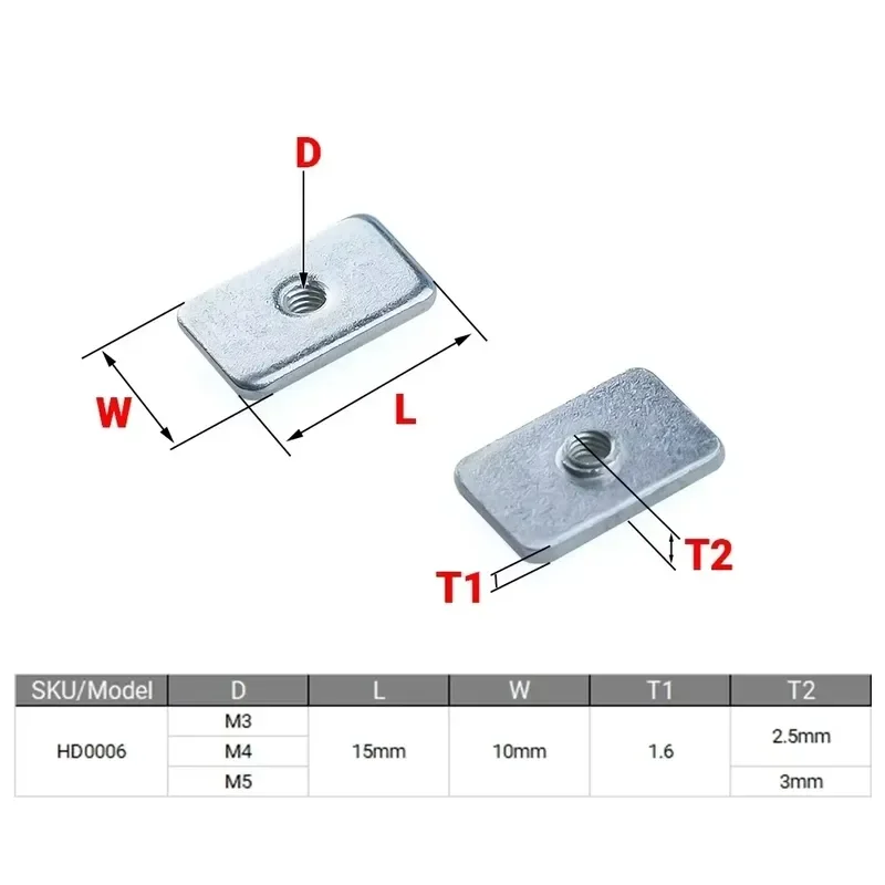 10Pcs M3 M4 M5 T Nuts Zinc Plated Tee Nuts Flat Spacer for V-Slot T-Slot Aluminum Extrusion Profile Rails 3D Printer Parts
