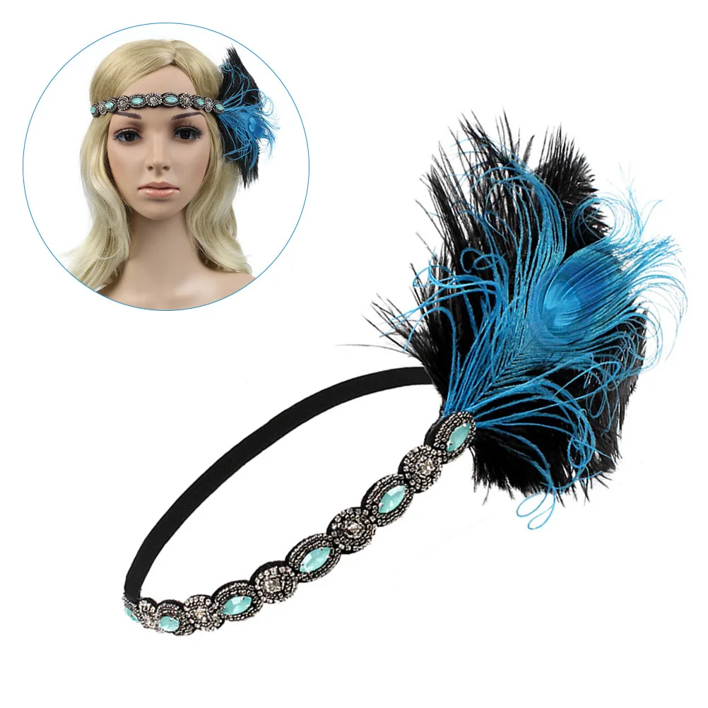 

Blue Rhinestone Handmade Elastic Headband Wedding Prom Party Birthday Hair Accessory Elegant Head Band Head Band for Wedding