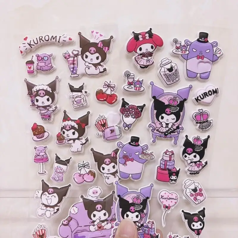 سانريو الكرتون لطيف Kuromi ثلاثية الأبعاد منتفخ ملصقات ماجيك الصليب خلع الملابس ملصق لغز لعبة ملصق مائي سجل القصاصات الهاتف القرطاسية الديكور