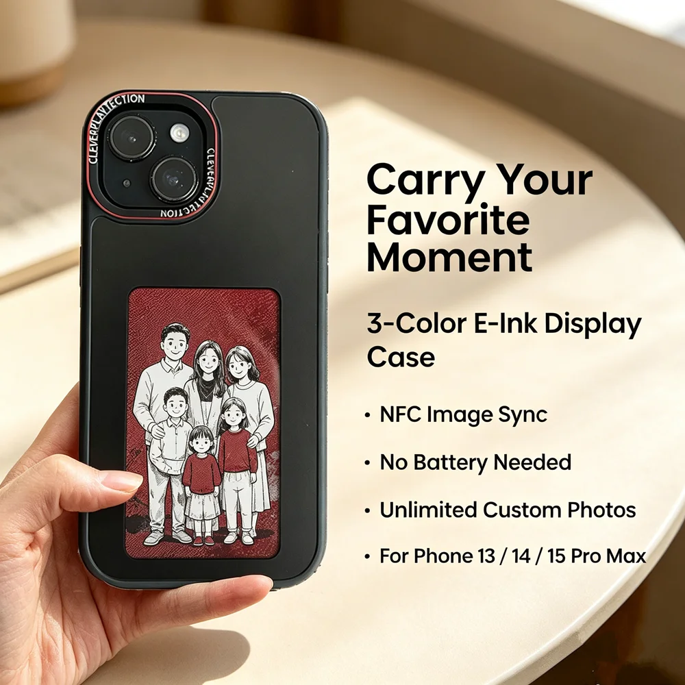 NFC Phone Case E-Ink Screen 3 Colors Display for iPhone 15 14 13 Pro Max Phone Cover Cartoon Protection Funda Battery Free