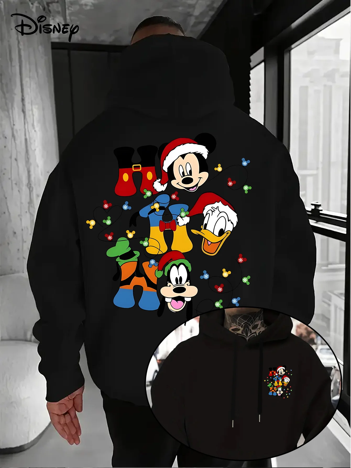 

Men's Disney Mickey Mouse Christmas Hoodies Fashion Oversized Unisex Sweatshirts Autumn and Winter Fleece Casual Versatile