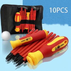 10Pcs Interchangeable Blade Insulated Screwdriver Set High Hardness Magnetic Cross Word Shaped Plum Blossom Screwdriver Tool