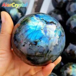 Natural Crystal Labradorite Ball Quartz Massage Polished Reiki Healing Exquisite Room Decor Moonstone Ore Souvenirs Sphere Ball