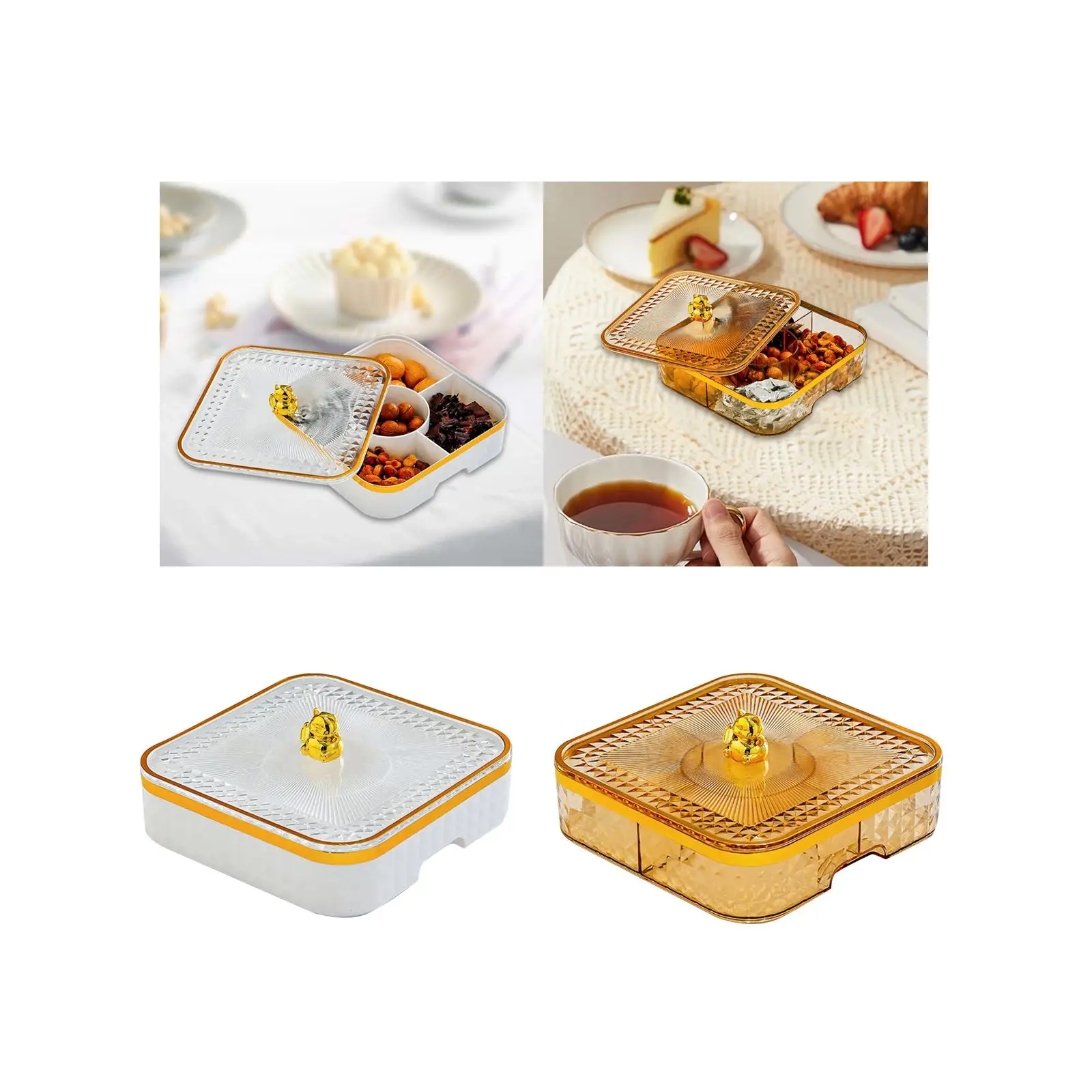 Assiette carrée de service de noix et de bonbons, conteneur de stockage des aliments pour les fêtes de bureau, plateau de collation léger synchronisé 9,2x9,2x3 pouces