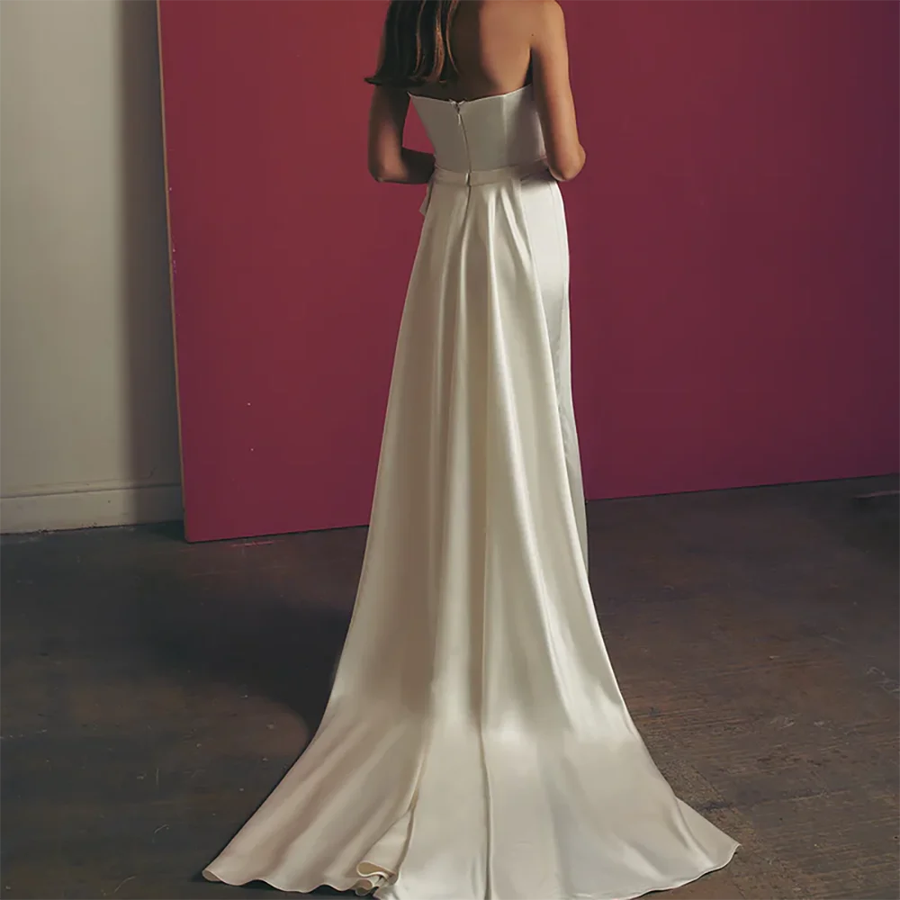 Robes de mariée sirène sans manches, classiques, sans bretelles, avec nœud, personnalisées