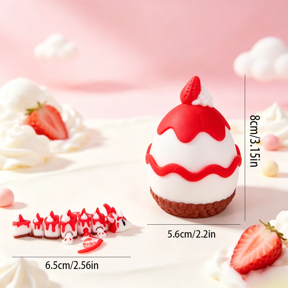 3d Printed Cream Strawberry Cake Dragon + Dragon Egg Model Set Plastic Desktop Decoration Sculpture Ornaments