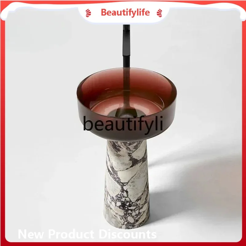 

cn0420 Floor-to-ceiling marble transparent resin burgundy wash basin hotel homestay bathroom column basin