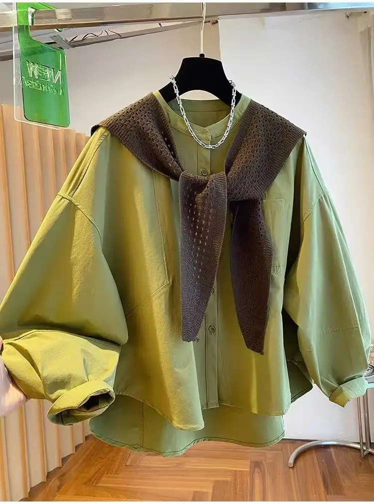 Elegant Long Sleeve Shirt Women's Casual Loose Cotton Linen Blend Korean Style Shoulder Shirt Beautiful Ageless Spring Autumn