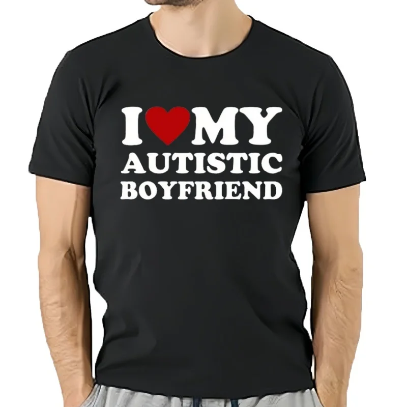 Camisetas divertidas I Love My Autistic Boyfriend, camiseta gráfica de moda de verano I Red Heart My BF con regalos pa