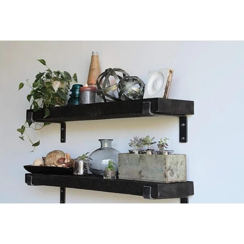 Accent Shelves | Reclaimed Barn Plank | Set of 2 with Full Brackets (Coffee Bean 40