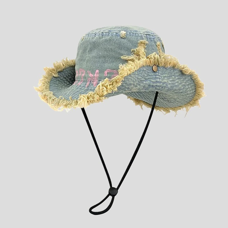 

Bucket Hat Denim Jeans Women Wide Brim Sun Protection Newsboy Cap For Fishing Climb Summer Outdoor