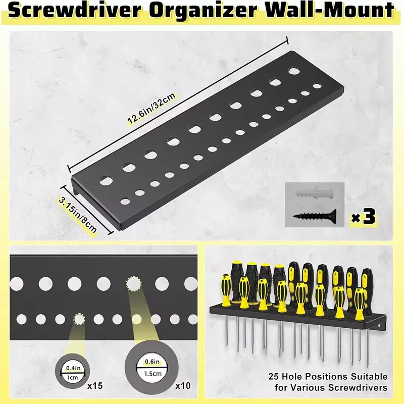 Metal Tool Organizer Wall Mount For Storage Of Screwdrivers, Pliers, Hammers, And Wrenches In Workshop