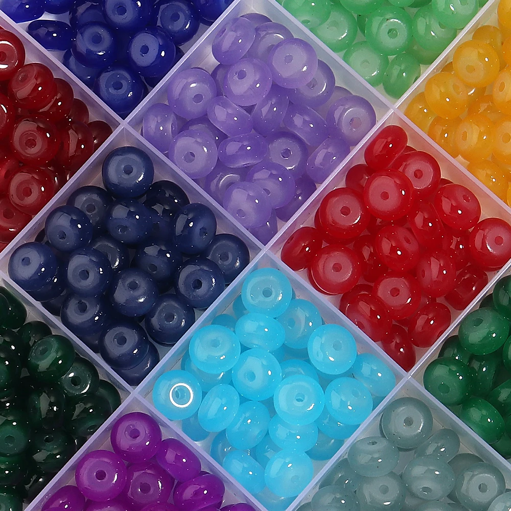 50/100 Stück bunte, transparente Glasperlen, flache, runde, lose Abstandshalterperlen für die Herstellung von Halsketten, Armbändern und Schmuck. – Detail 4