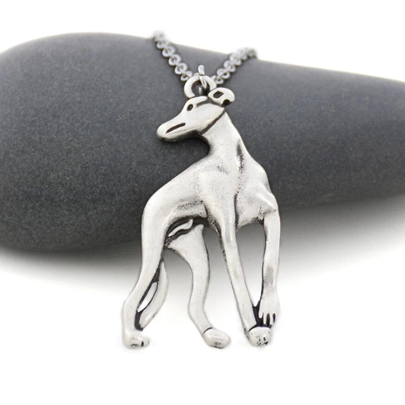 Cute Vintage Silver Color Italian Grey Hound Dog Pendant Necklace Stainless Steel Chains GreyHound Pet Necklaces For Women Girls