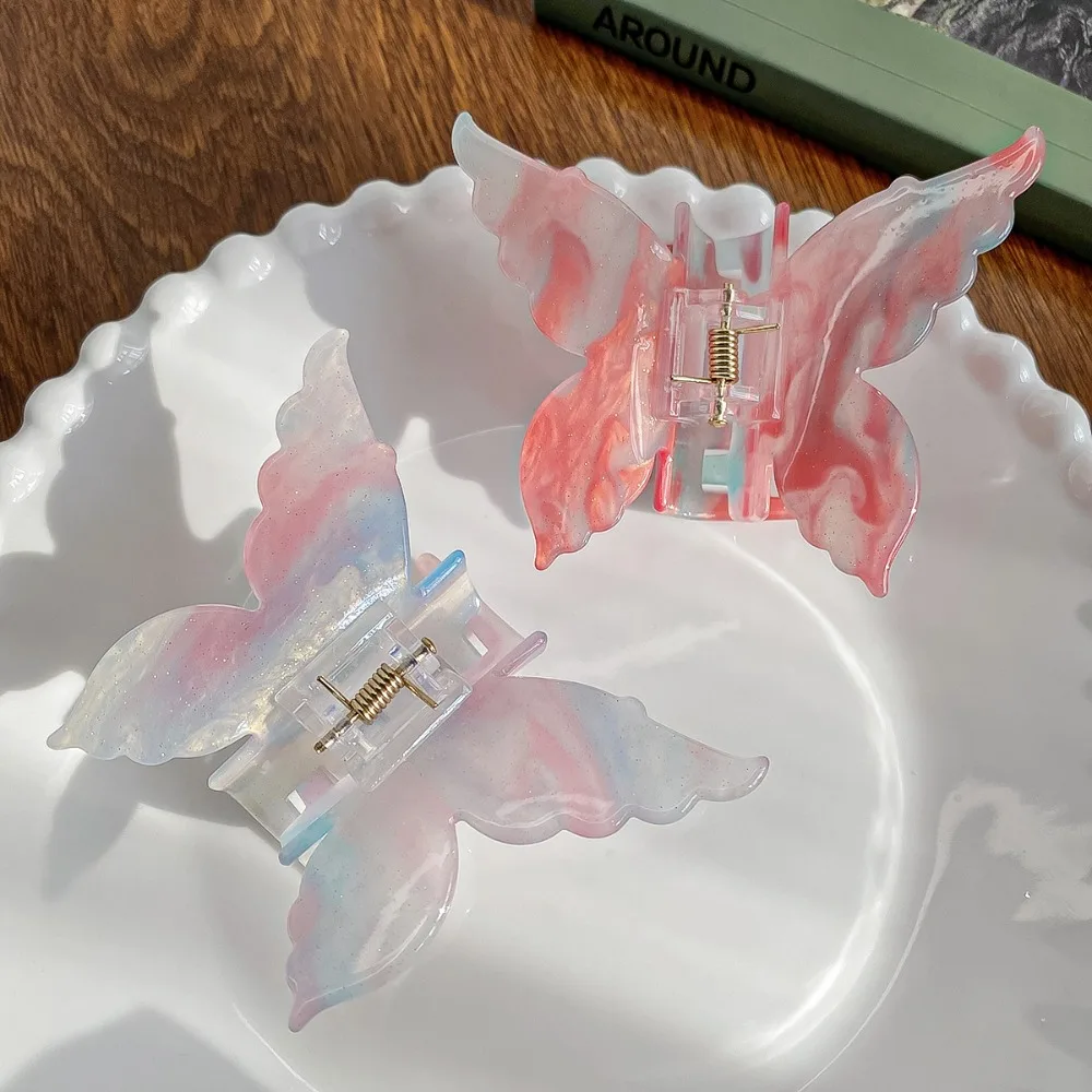 

Color Changing Acetate Butterfly Hair Claw Colorful Korean Style Butterfly Hair Clip Headdress Grab Clip Large Shark Clip Girl