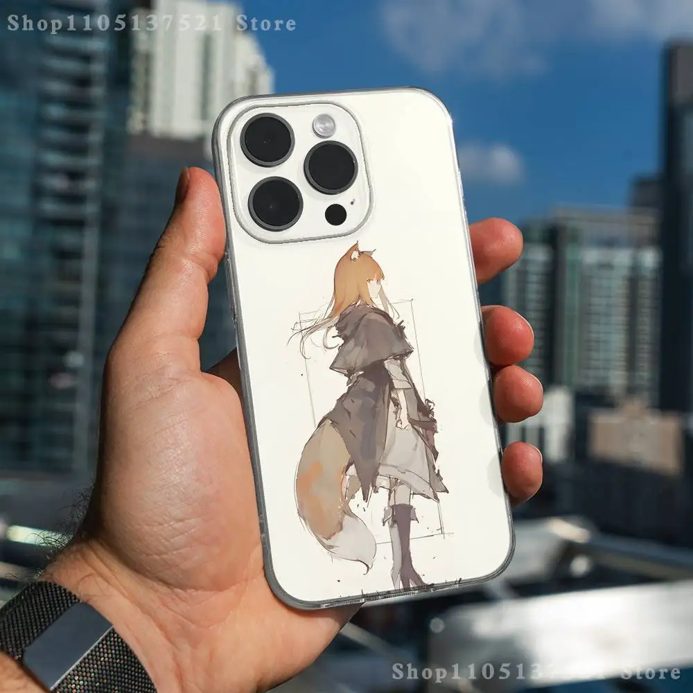 Etui na telefon Anime S-Spice i W-Wolf dla iPhone 17, 16, 15, 14, 13, 12, 11 Pro, Max, Plus, X, XS, XR, SE4, E Mini, przezroczyste, miękkie.