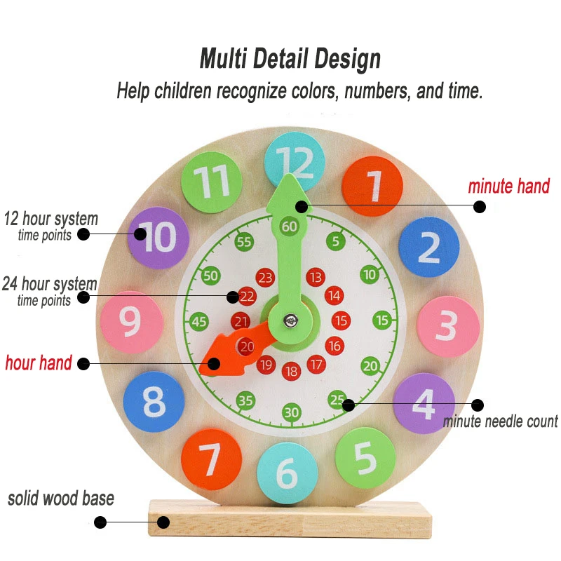 Montessori Baby 3D Wooden Clock Toys For Kids 1 To 6 Year Preschool Children Time Color Cognition Learning Games Educational Toy