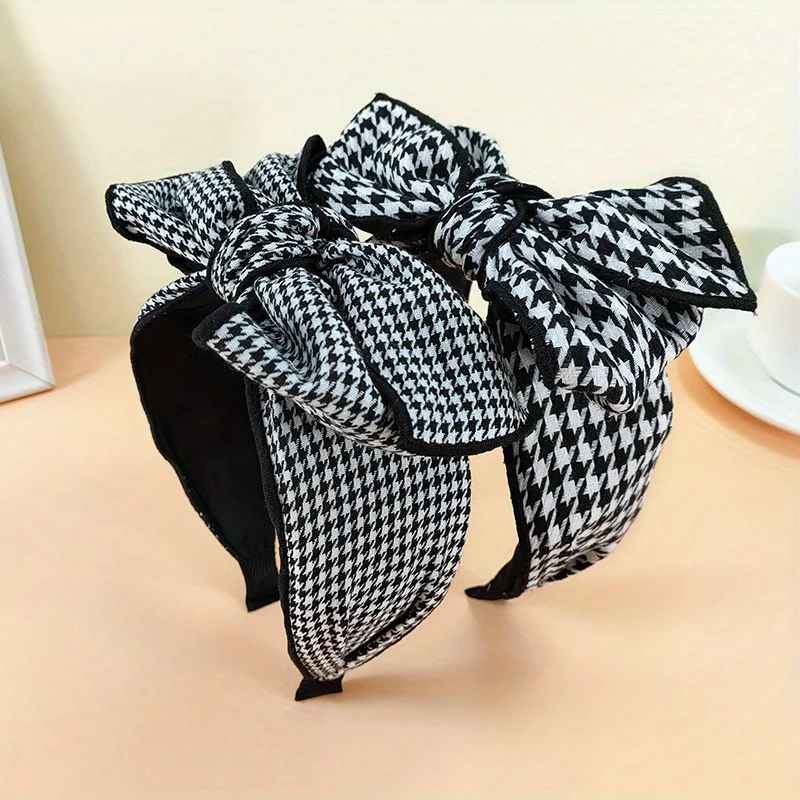 Fashion Black Plaid Bow Headband for Women with Velvet Texture and Elegant Oversized Bow Design Hot Sale Hair Accessories