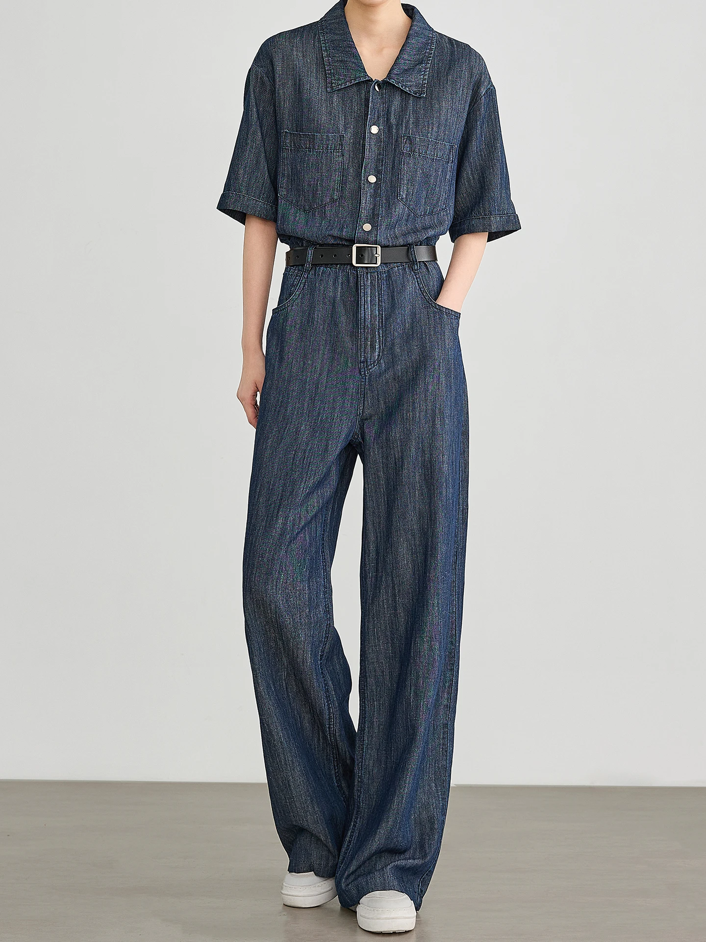 

Cool Retro Hong Kong Sle Collar Workwear Pantsuit Women's Commuter Overalls High Waist Wide Leg Pants Summer 2025