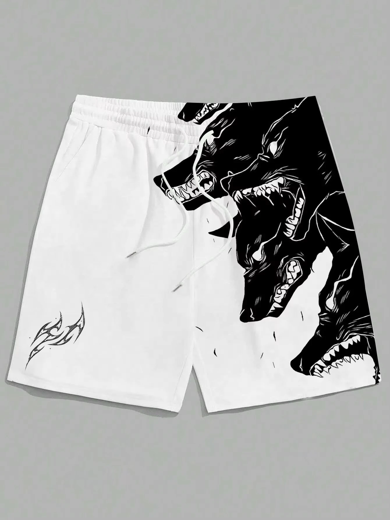 

New men's summer shorts loose casual Soft shorts 3D printed sporty three headed wolf print Harajuku shorts Hawaii beach shorts