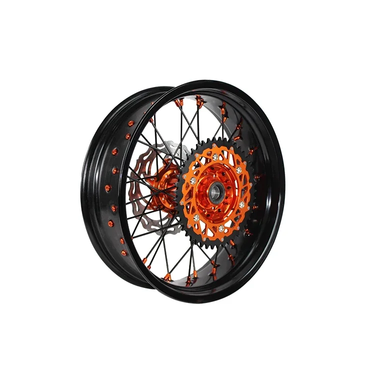 motorcycle SXF 450 supermoto Front and rear full set wheels with brake discs and sprocket