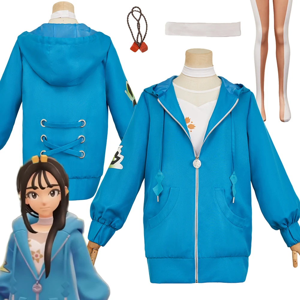 

Аниме мультфильм легенда Z to A Lida косплей синее пальто комплект одежды топ колготки ожерелье маскировка наряды Хэллоуин карнавал вечерние