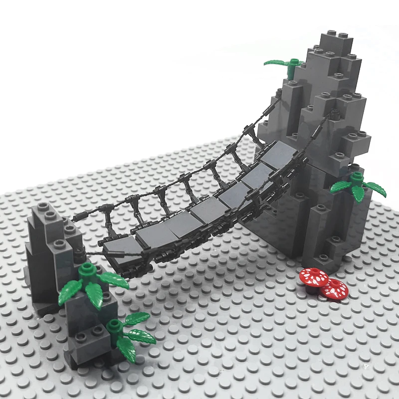 MOC Baustein-Modell Seilbrücke Baustein-Ornament Bedruckte Holzmaserung Kettenbrücke Kinderspielzeug – Detail 3
