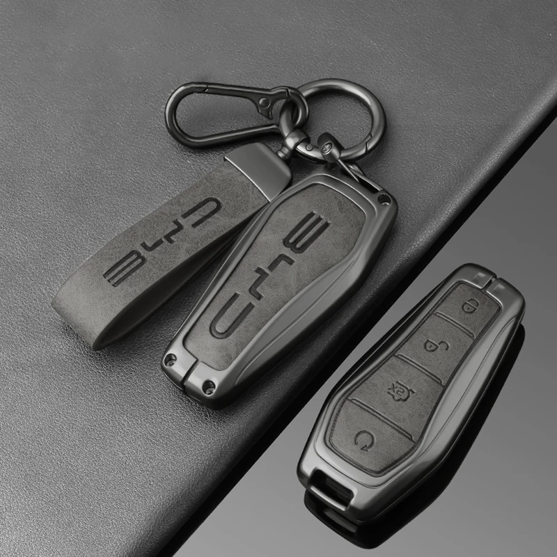 Car Alloy Leather Remote Key Case Fob Cover Holder For BYD Song Plus Atto 3 Han EV Tang DM Qin Seal Dolphin Keychain Accessories