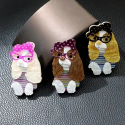 fashion cute wearing glasses acrylic dog brooch women clothing accessories