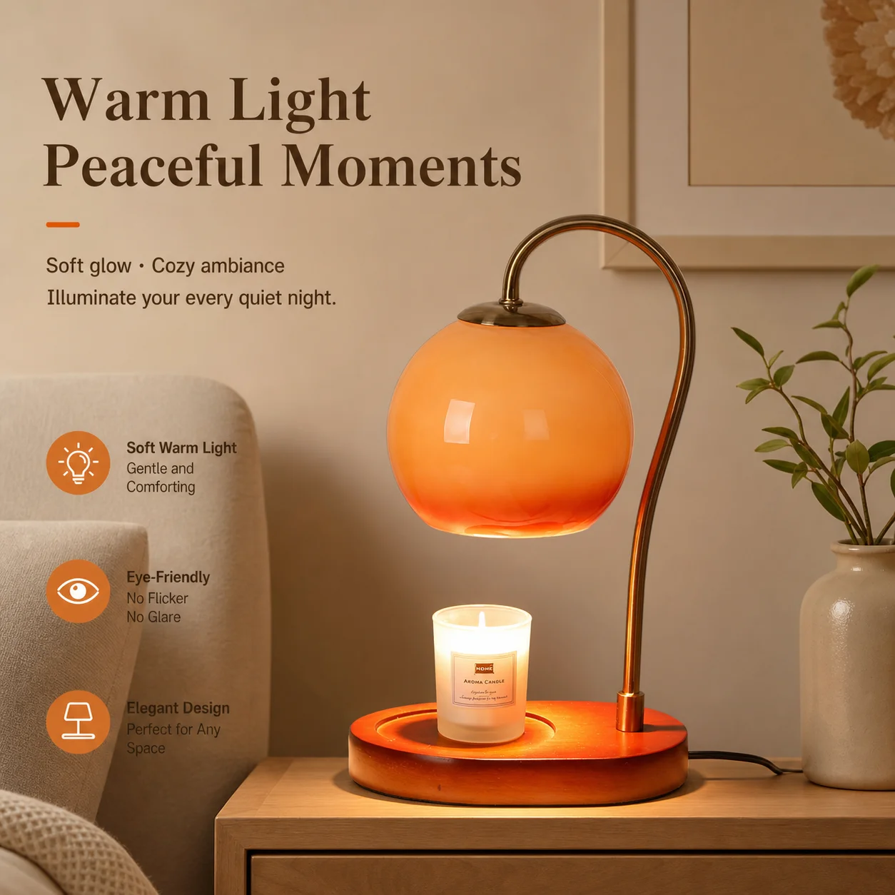 WWPPU Lily of the Valley Wax Melt Lamp, LED Light Source, Flameless Aroma Bedside Lamp, Wax Melting Heating Module, Without Indu