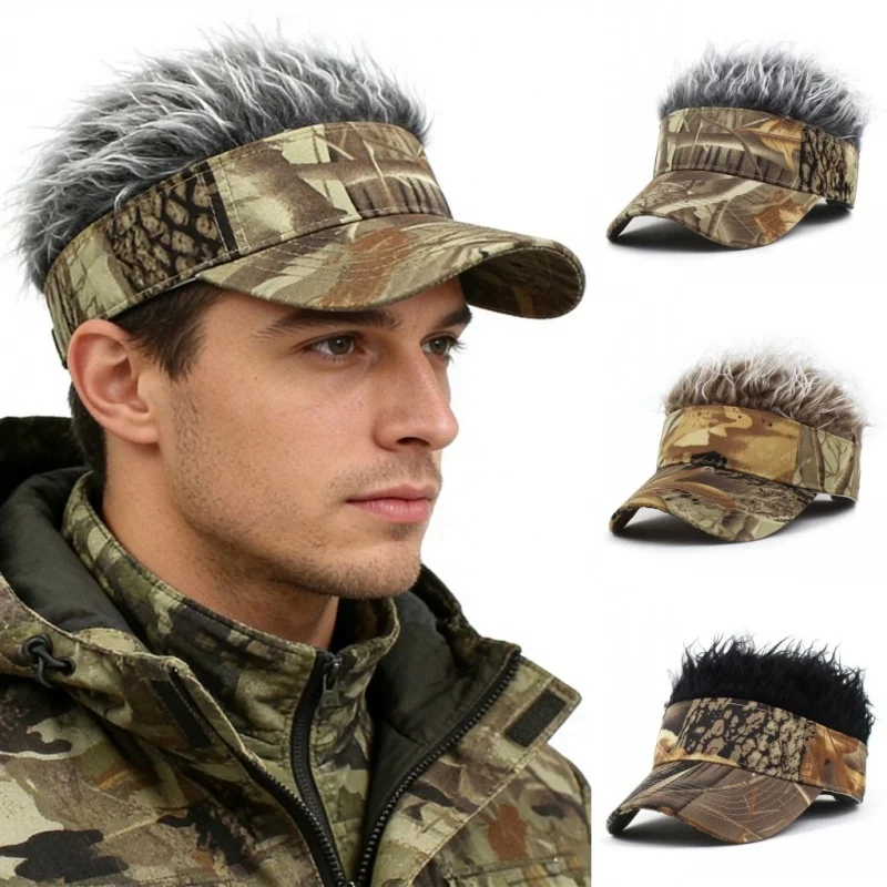 Spiked Hairs Wig Jungle Printed An-ti UV Golf Baseball Cap Outdoor  Men Hunting Hiking Sunhat Hat Running Sports Sunshade Visors