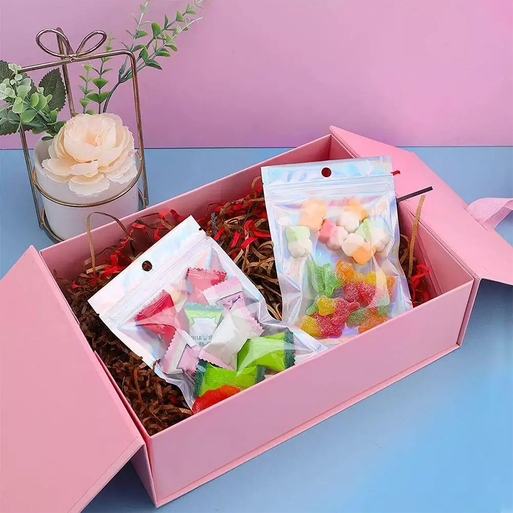 100pcs Thicken Mylar Holographic Laser Color Plastic Packaging Reusable Moisture-proof Jewelry Storage Pouch Gift Lock Bag