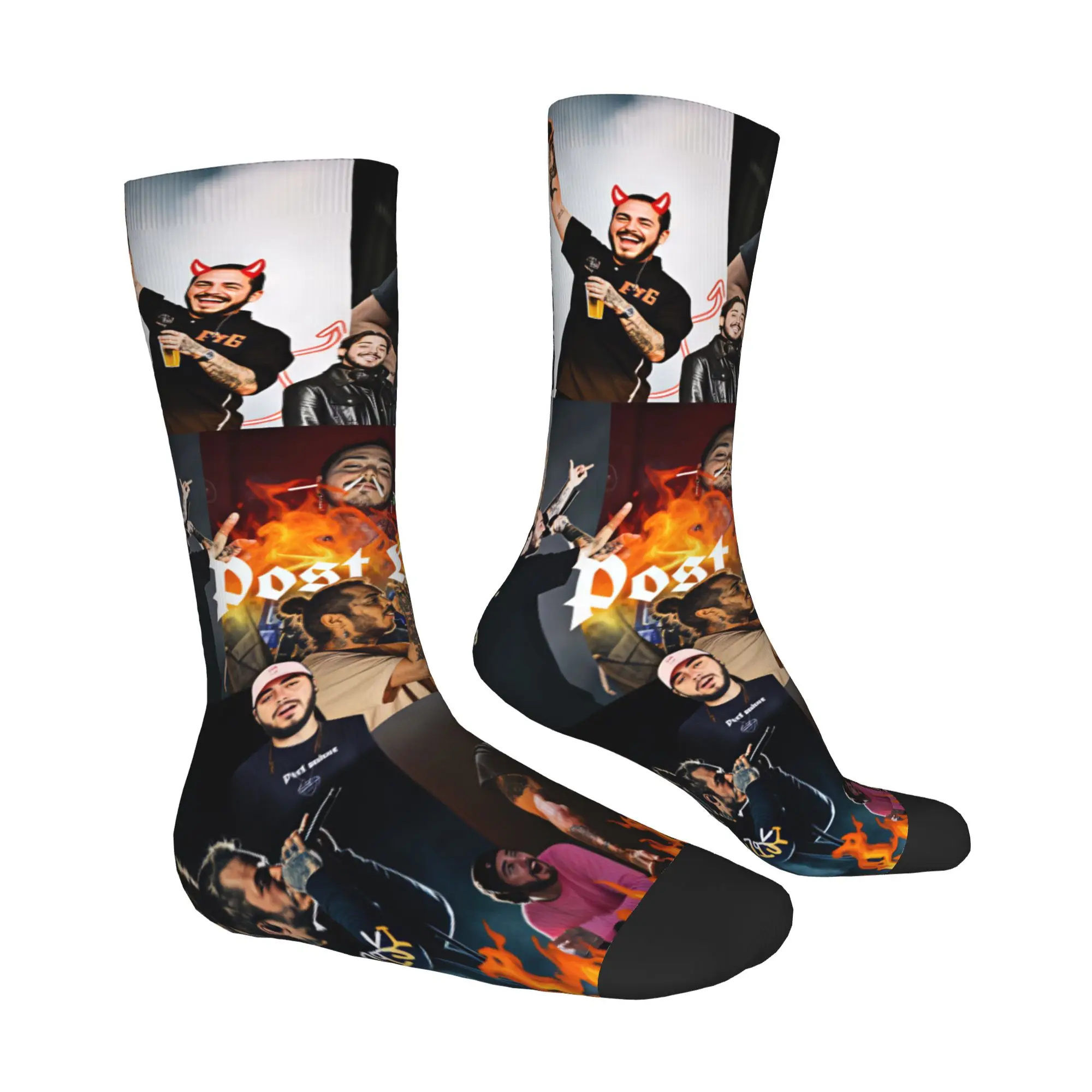 P-Posts Popular Rapper M-Malones Men Women Crew Socks Unisex Fashion  Spring Summer Autumn Winter Dress Socks