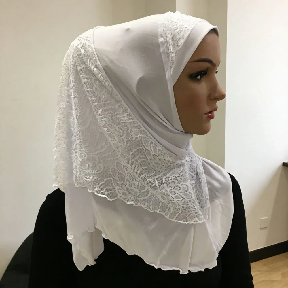 

One Piece Amira Hijab Turban Women Muslim Lace Pull On Ready To Wear Instant Scarf Islamic Prayer Hijabs Headscarf Wrap Niqab