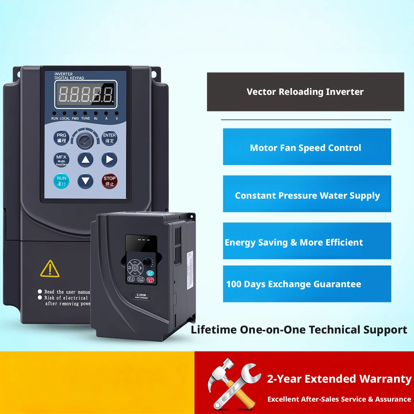 Vector Control Inverter EV Series: 2.2kW–30kW, Single/Three-Phase Input, 220V/380V Output, 0–500Hz, Digital Keypad, IP20