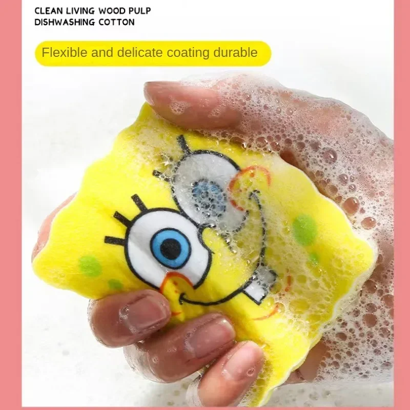 Anime Sponge-bob Dishwashing Sponge Funny Cartoon Cleaning Kids Remove Stains Kitchen Accessories Brush Reusable Cute Sponges