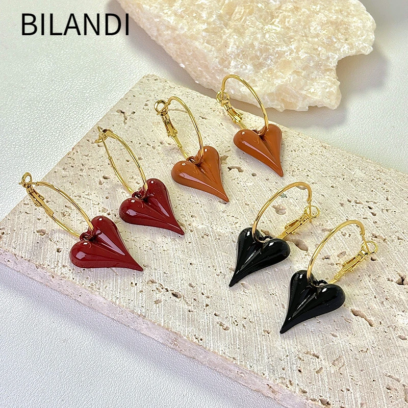 

Bilandi Fashion Jewelry Vintage Temperament Heart Dangle Earrings For Women Female Gifts Simply Design Ear Accessories