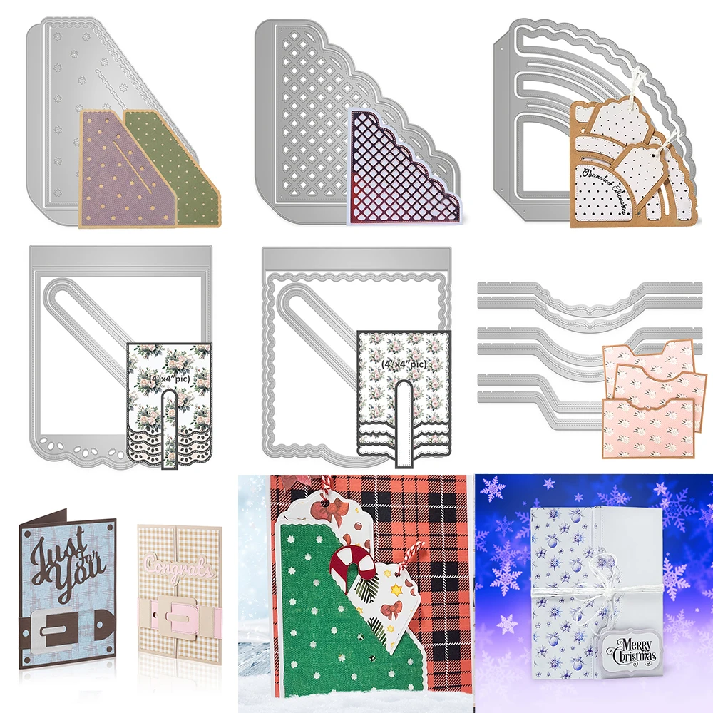 Christmas Metal Cutting Dies Slotted Corner Pocket Continuous Belt and Buckle Die Cuts for Card Making DIY Scrapbooking Album