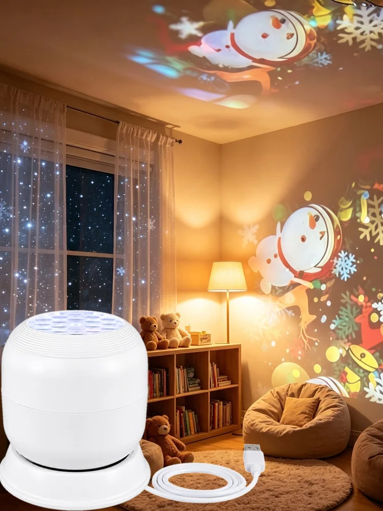 Christmas Decorations Snowflake Projector LED Night Light Mood Lamp, Dynamic Pattern for Kids Bedroom New Year Xmas Gifts