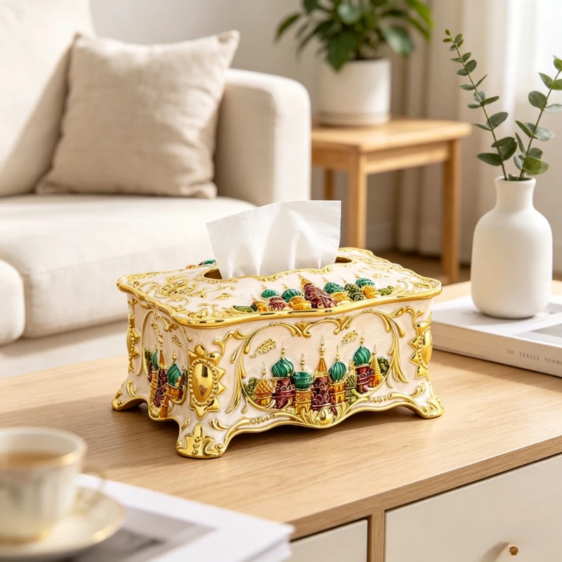 European Metal Tissue Box, Intricate Carved Durable Napkin Holder for Living Room, Vintage Home Decor Storage Accent