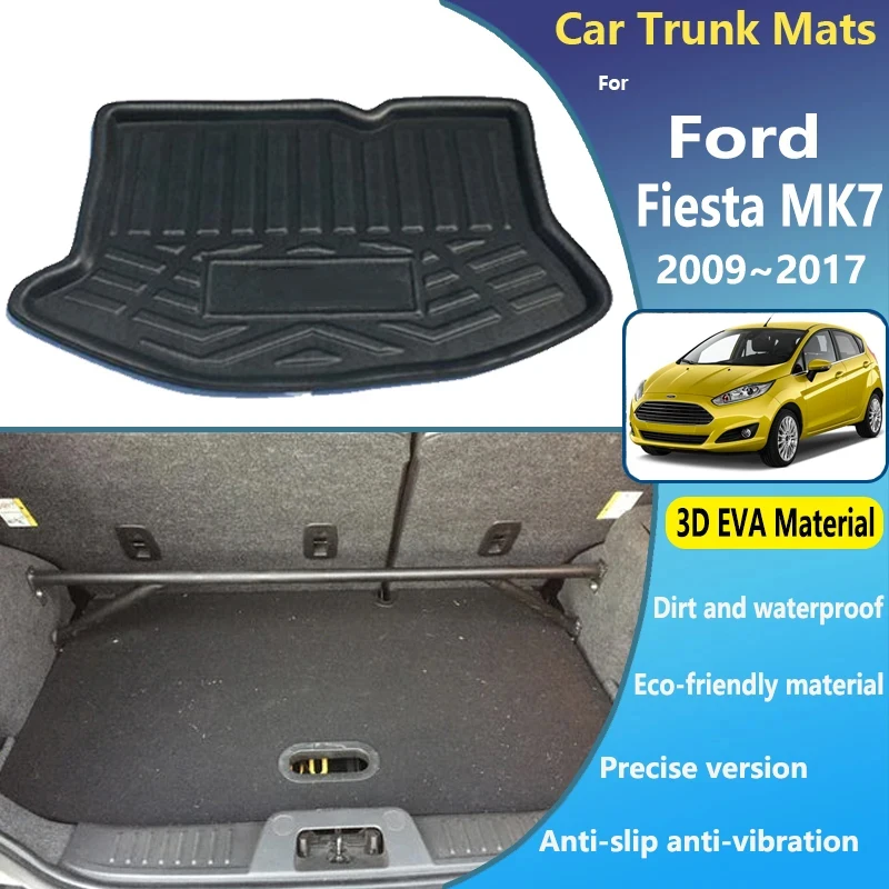 Car Trunk Storage Pad for Ford Fiesta MK7 Accessories 2009~2017 7 Hatchback Waterproof Easy to clean Liner Anti-Slip Trunk Mats