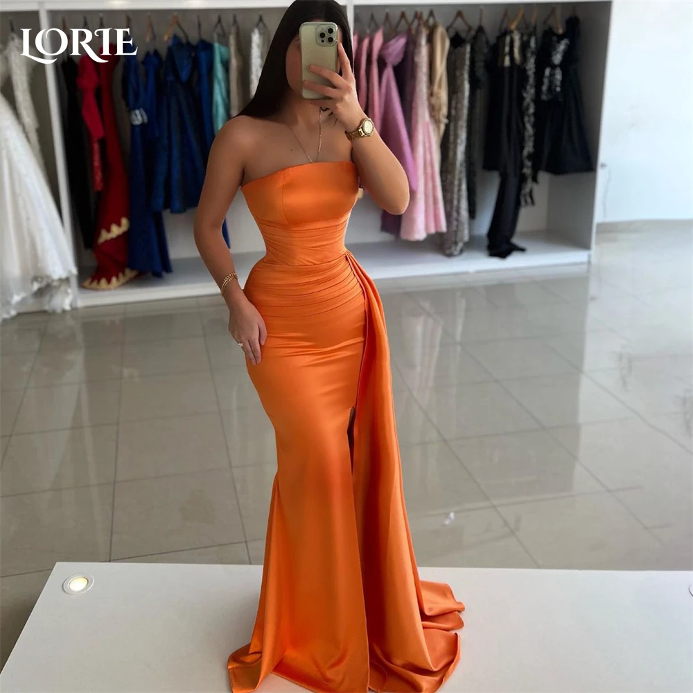 

LORIE Solid Mermaid Evening Dresses Off Shoulder Side Slit Pleats Prom Dress Backless Sleeveless Bodycon Wedding Party Gowns