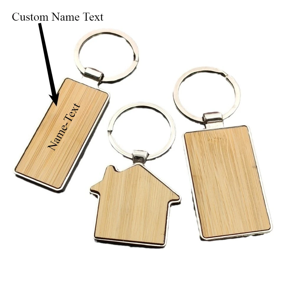 

Metal Sticker Bamboo Keychain Zinc Alloy Sticker Rectangular House Car Circular Wood Jewelry Customizable Rotunditi Pendant