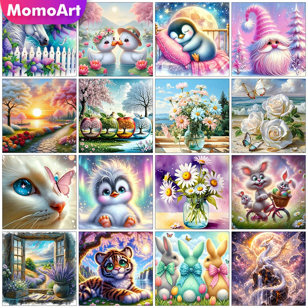 Momoart Tier-Diamant-Mosaik, Tiger-Kreuzstich-Kunstgemälde, Entenmuster für Erwachsene, Anfänger, Stickerei, Katze, handgefertigtes Geschenk